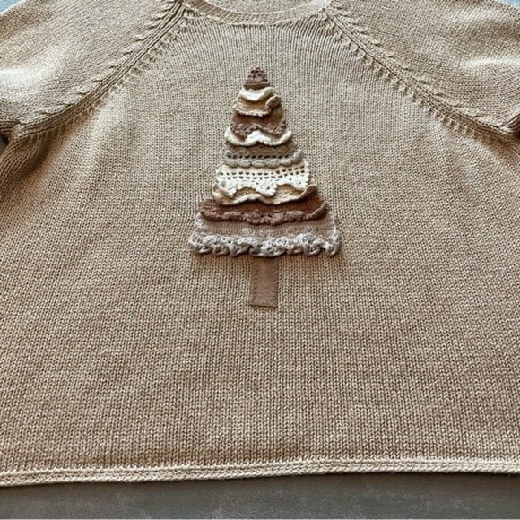 J. Jill Crochet Holiday Sweater Christmas Tree Sweater Silk Blend size M - Picture 3 of 6